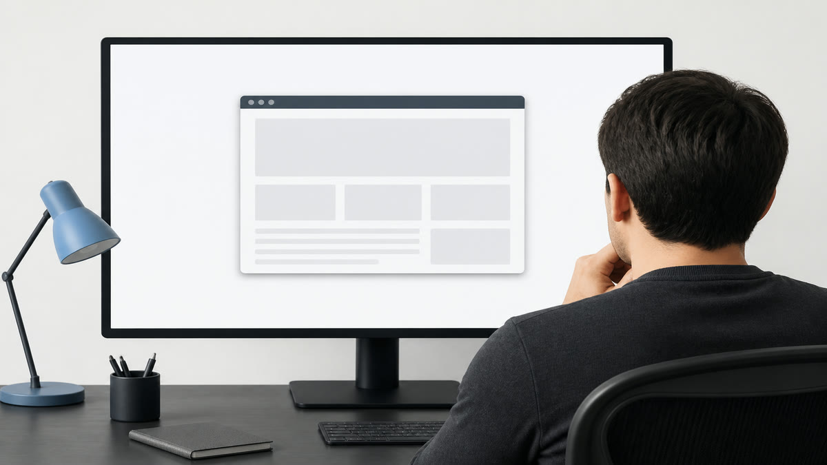 A widescreen monitor with a smaller browser window floating inside the desktop, showing that the viewport is smaller than the full screen.